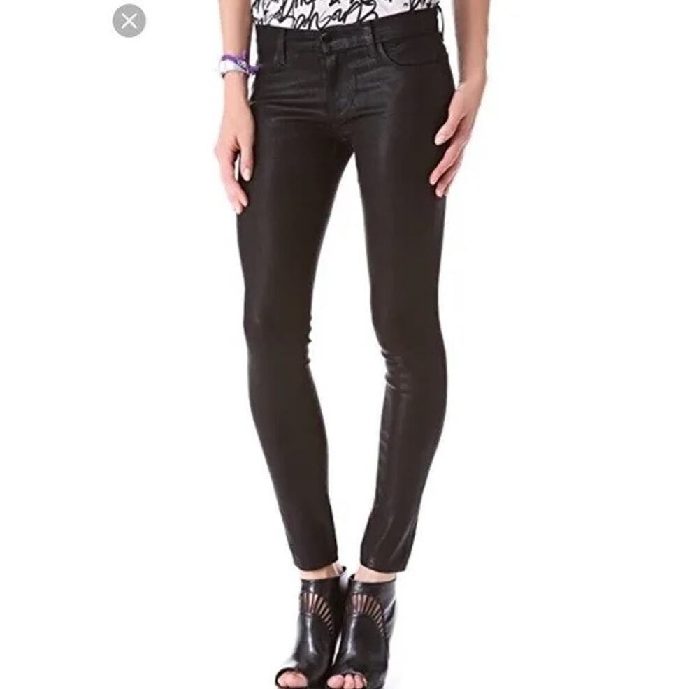 J Brand Black Coated Super Skinny Lacquered Jeans Size 27 Mid Rise Stretch